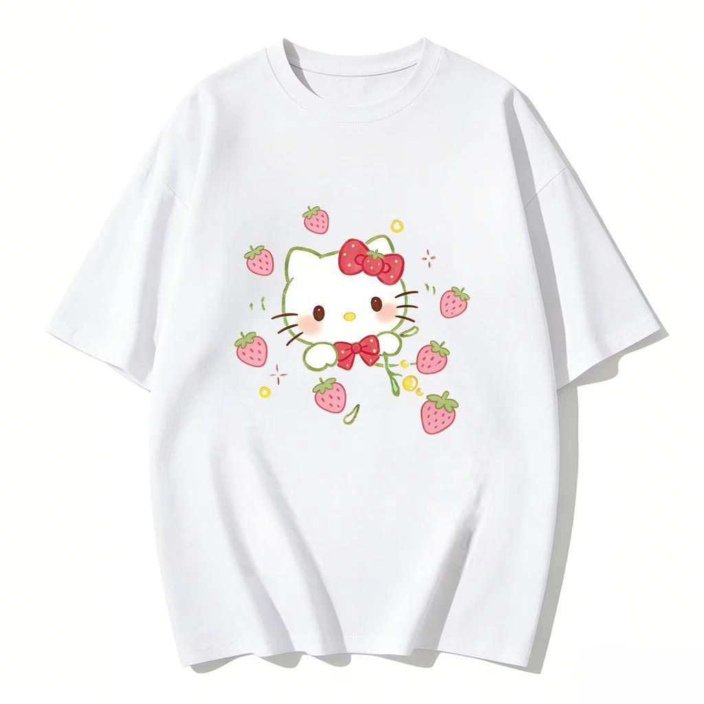 2026 новый летний милый графический топ HelloKitty повседневный хлопковый топ с коротким рукавом для женщин и девочек Каваи мультяшный принт Streetwear