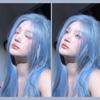 WTB Ледяно-голубой Длинный Прямой Синтетический Парик Женский Элегантный Интеллектуальный Пойнт Челка Весь Длинный Прямой Парик