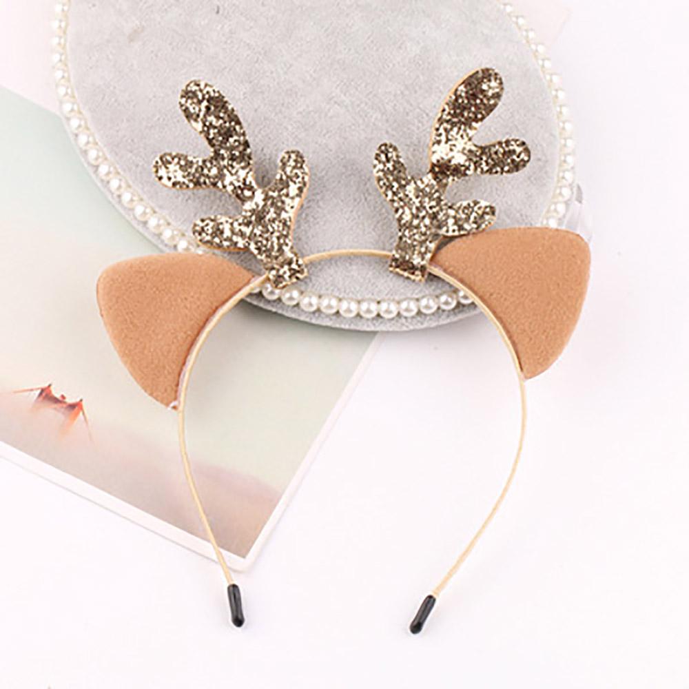 Рождественская повязка на голову с блестящими рогами и кошачьими ушками из мультфильма для девочек, детские головные уборы, украшения для рождественской вечеринки, дня рождения