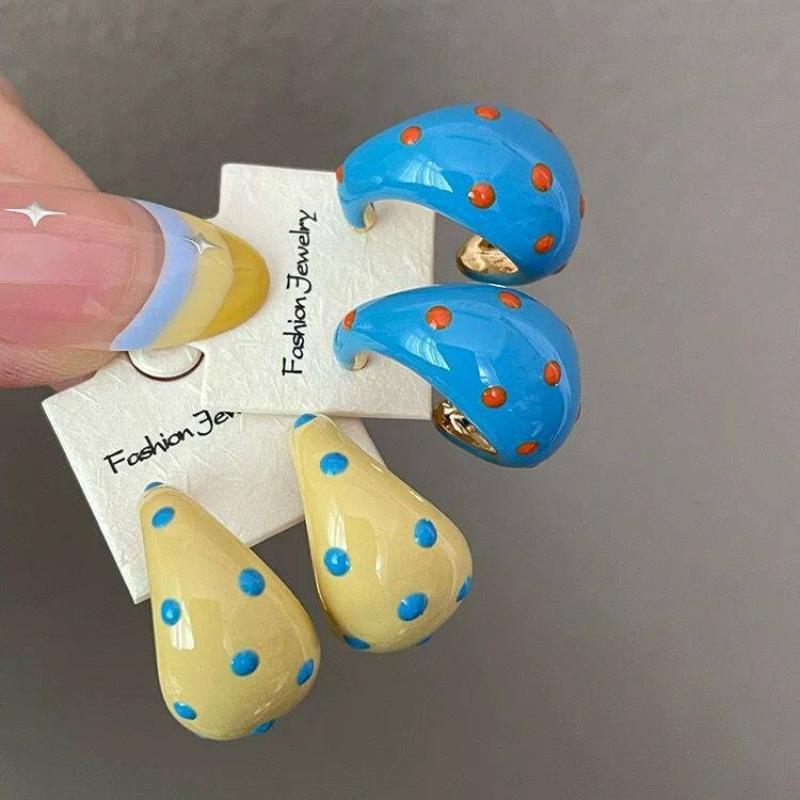 Милые разноцветные эмалевые геометрические серьги-кольца в горошек для женщин Минималистичный корейский стиль Дизайн Вечерние украшения
