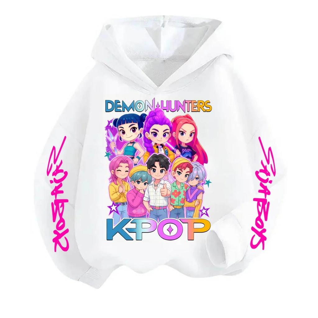 KPop Devil Hunter Sweatshirt Hooded Children's Spring and Autumn Outfit Rumi Mira Zoey Cartoon Anime Girl Long Sleeved