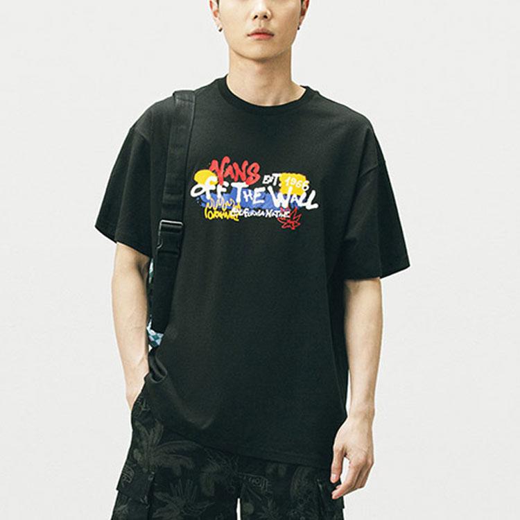 Vans Спортивная футболка свободного кроя с короткими рукавами и граффити с мультяшным принтом, топы унисекс, черный VN0A5F3JBLK