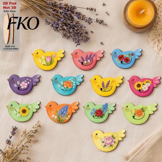 Seasonal Wooden Ornament Easter Hanging Decoration, 2D Flat Flowers Bird Ornaments, Rustic Spring Tree Pendant for Holiday Home Party Decor
