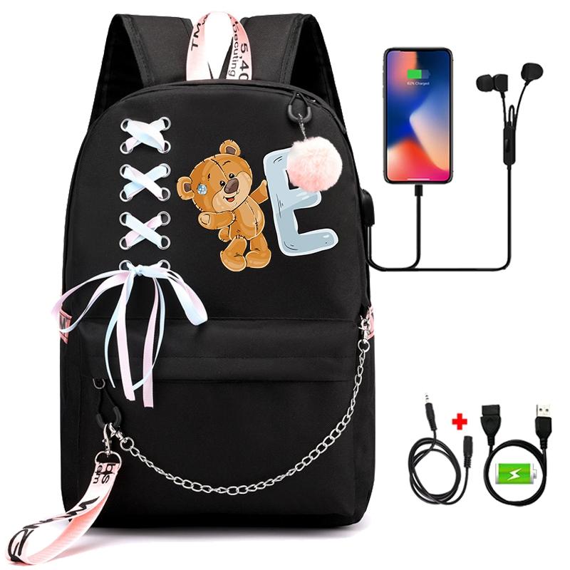 Рюкзак с принтом «Маленький медведь», 26 английских букв, детский рюкзак для школы для мальчиков и девочек, сумка для книг с героями мультфильмов, кавайная школьная сумка для школьников