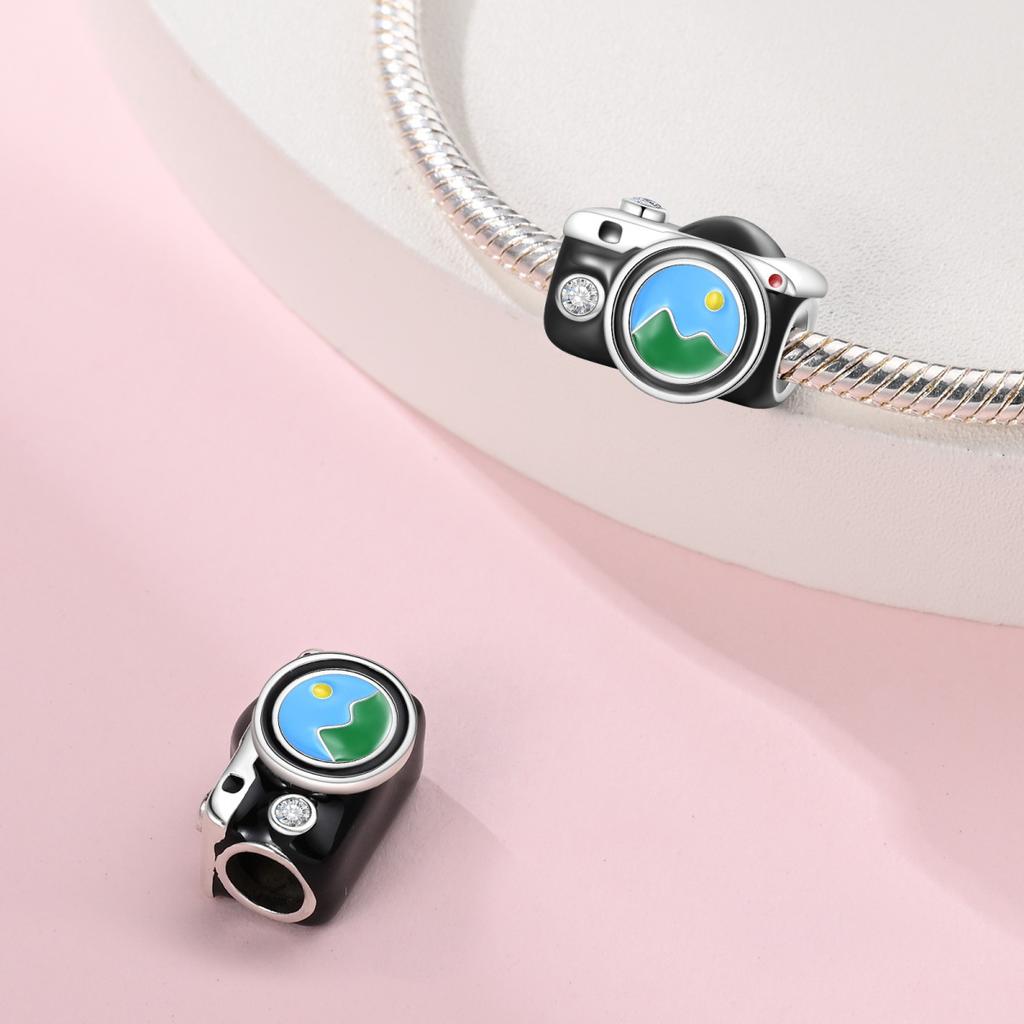 Style Creative Bicycle Camera Beaded Charms Beads Diy Jewelry Accessories Bracelet 925 Silver Plated