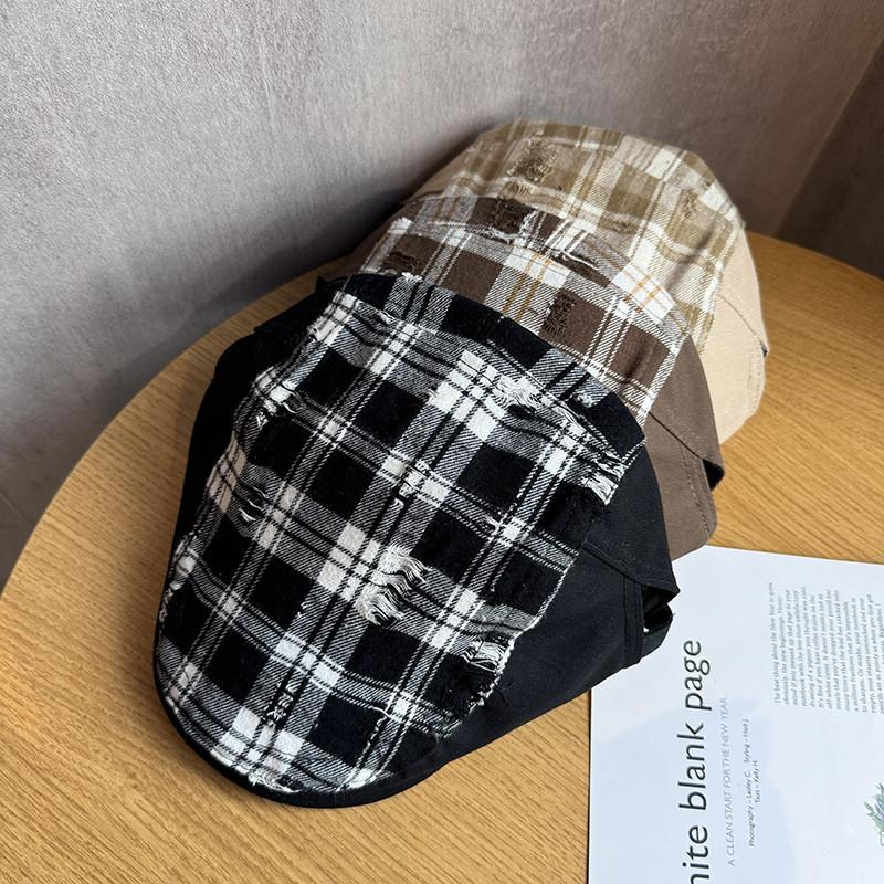 Retro Plaid Patchwork Newsboy Cap For Women Spring Summer Fashion Sun Protection