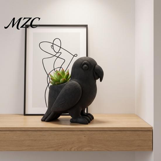 Minimalist Desktop Succulent Pot 3D Printed Parrot Flower Pot, Creative Animal Planter, Unique Bird Artistic Statue Vase Shaped Plant Container