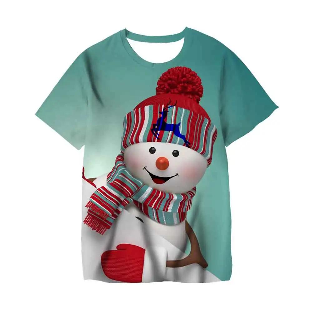 Kawaii Christmas Tshirts 3D Print Santa Claus SnowmanT Shirt Fashion Kids Casual Boys Girls Unisex Round Neck Tshirt Tops