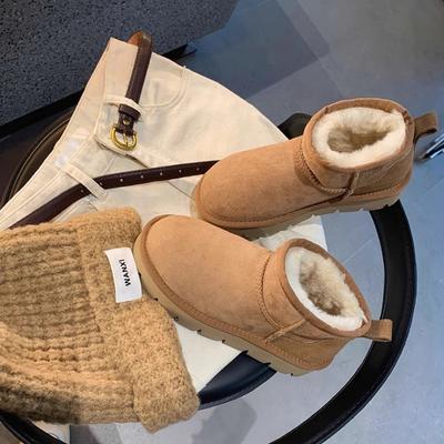 Чжоу Дунъюй женские сноубутсы мех интегрированный зимние новые ленивые хлопковые туфли теплый бархат нескользящие короткие ботинки