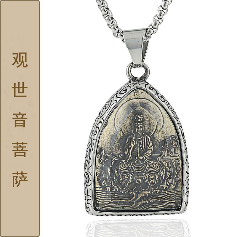 Titanium Steel Vintage Zodiac Guardian Deity Pendant Necklace Men Retro Stylish Charm With Chain Options