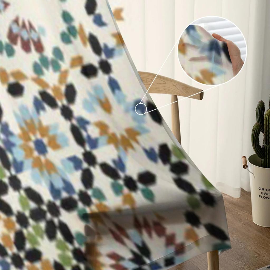 Morocco Ornament Tulle Curtains for Living Room Bedroom Window Sheer Curtains Kitchen Balcony Voile Curtains