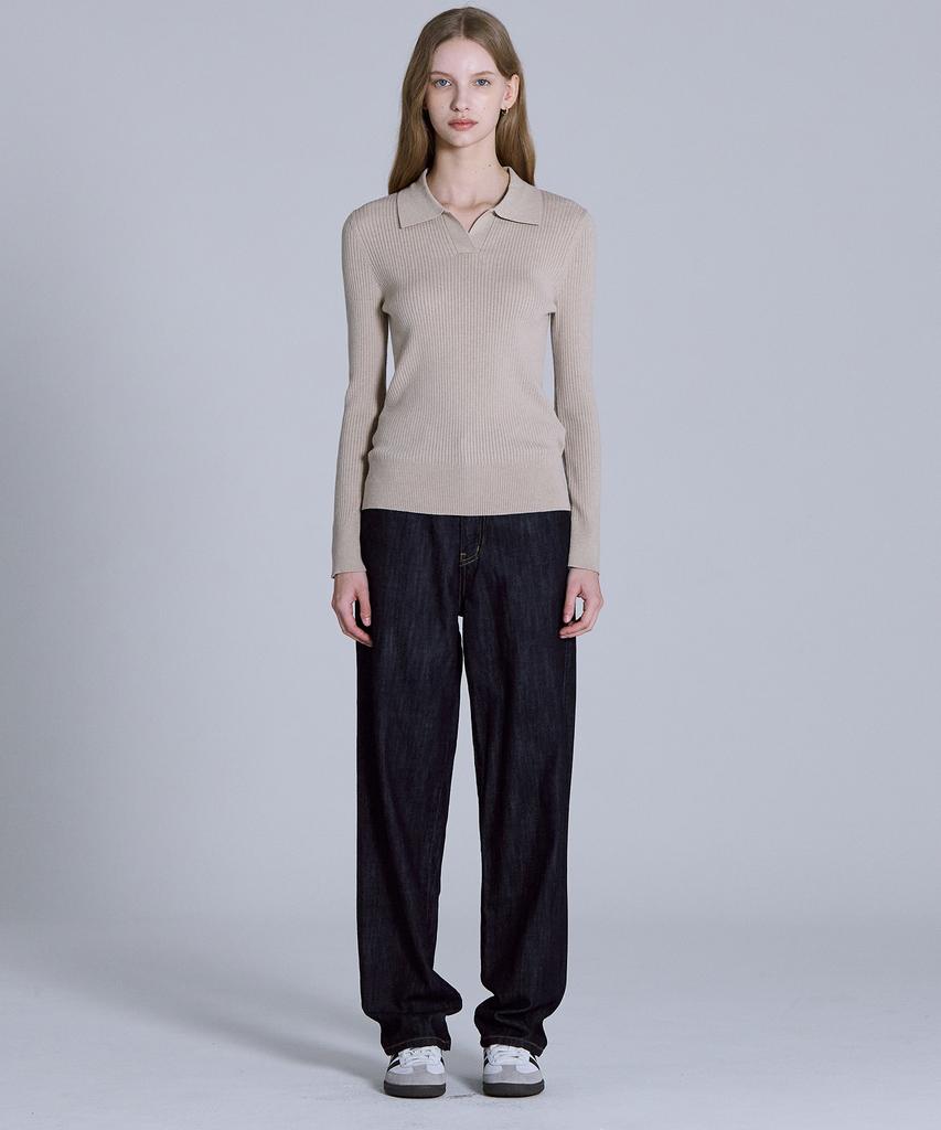 BASIC HOUSE Women'S Collared Long Sleeve Sweater Beige Lykt7203