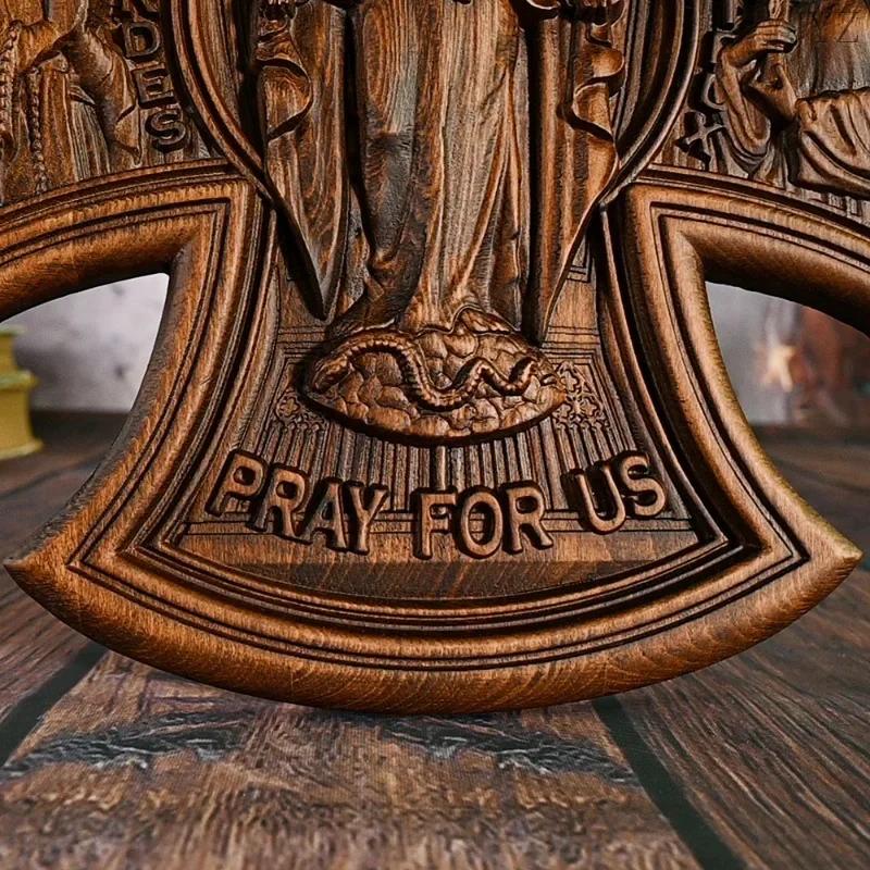 Christ Wooden Cross Catholic Trinity Jesus and Mary Home Wall Hanging Statue