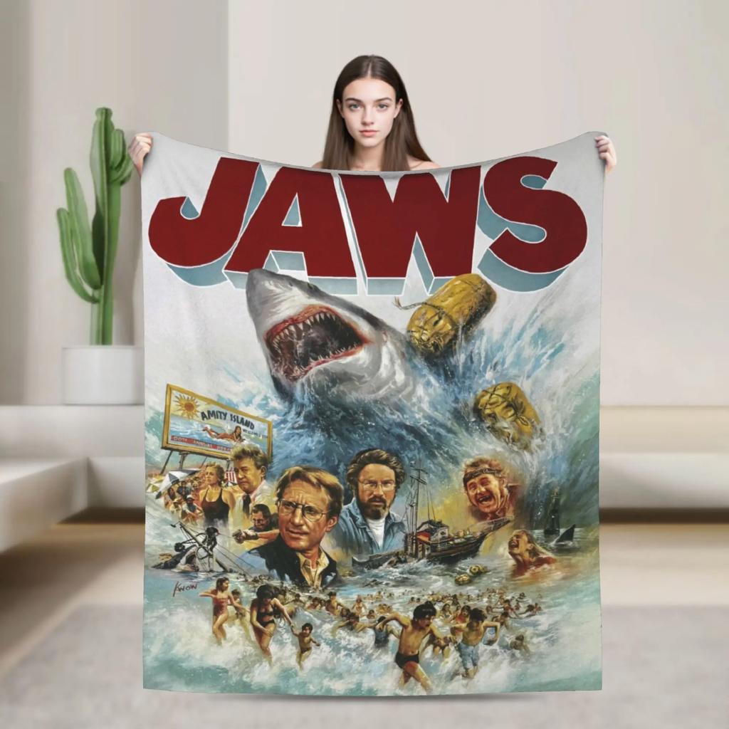 Jaws th Anniversary Retro Vintage s Movie Fuzzy Throw Blanket Lightweight Bedding Cover for Couch or Bed Personalized Design