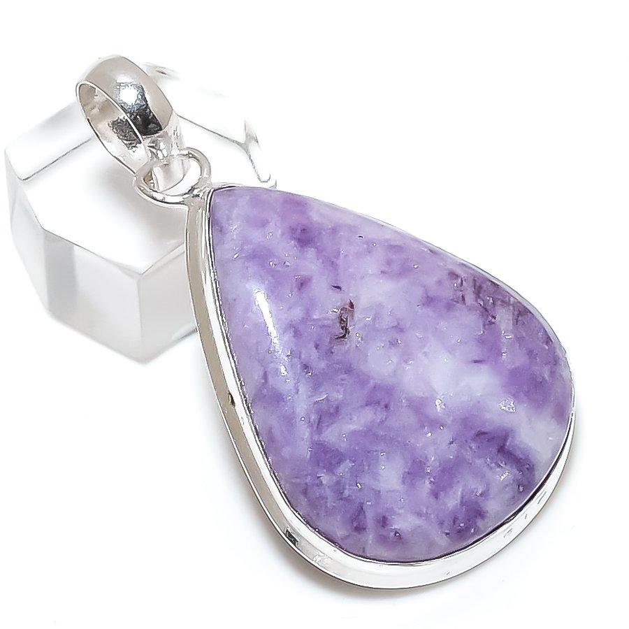 Natural Lepidolite Stone Handmade 925 Sterling Silver Jewelry Pendant 1.97" G6S85
