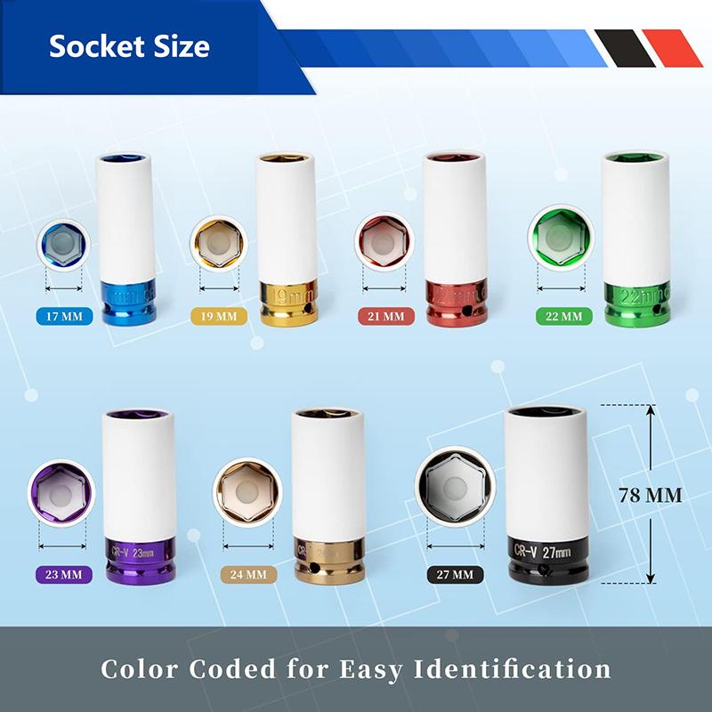 Colour Hex Sockets Pneumatic Wrench Tire Screw Sleeve 1/2" Air Gun Tire Protection Impact Nut Socket Car Garage Repair Tool Kit