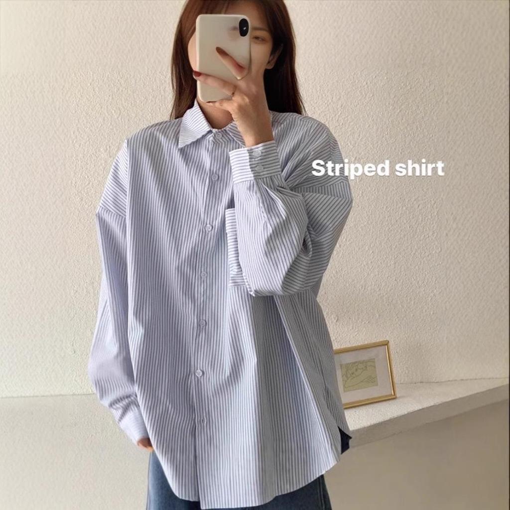 Women's Korean-Style Striped Loose Long-Sleeve Shirt for Spring and Autumn