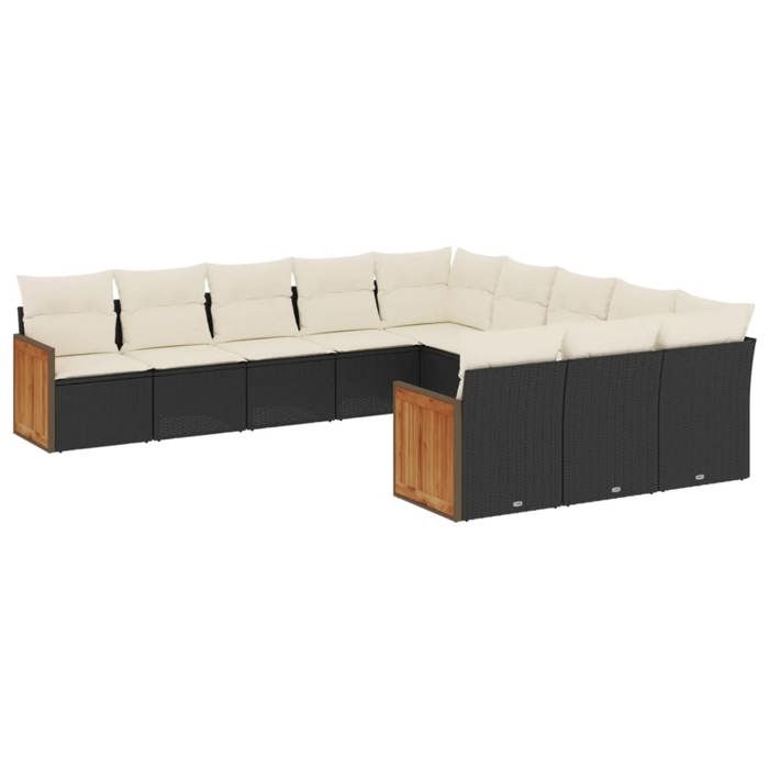 VidaXL Salon de Jardin avec Coussins 11 pcs, Canapés de Terrasse, Ensemble de Meubles de Patio, Mobilier d'Extérieur, Noir 3228107