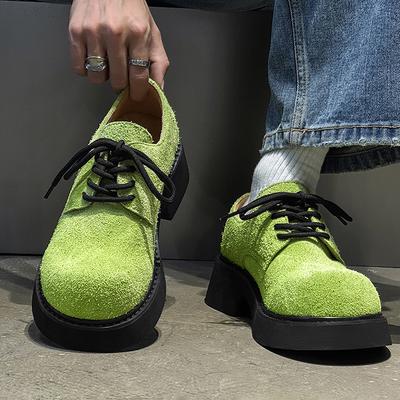 Туфли дерби с круглым носком, кожаные туфли черные, платформа Мартин 92332, длинный ворс, яблочно-зеленый, лимонно-желтый, желтый, серый -J