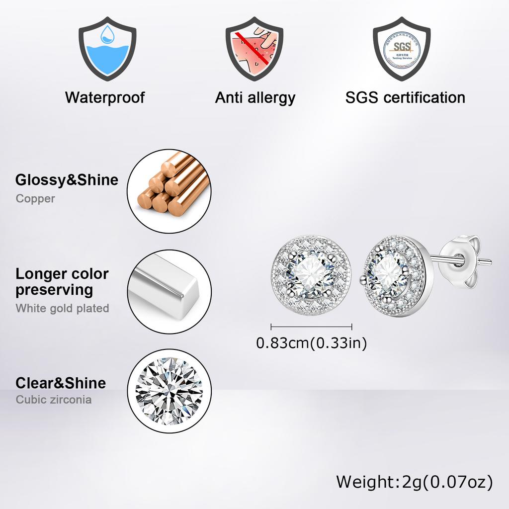 Серьги-гвоздики унисекс Vnox с камнями CZ, серьги с черными камнями Zorconia, круглые серьги для женщин и мужчин