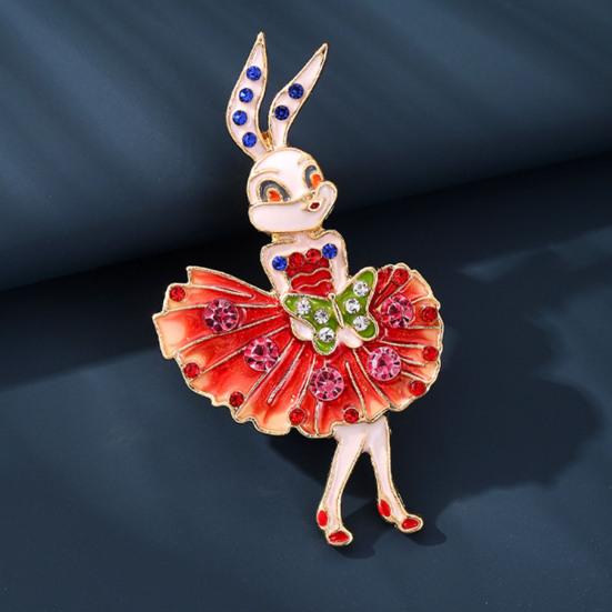 Эмалированная брошь Сверкающие стразы Вставка Дизайн танцующего кролика Булавка Сказочные украшения Костюмы Свитеры Пальто Аксессуары