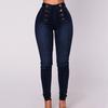 Waist Shaping Decoration High Buttons Women Jeans Pockets Push Up Fashion Skinny Doublebreasted Pencil Jeans Streetwear