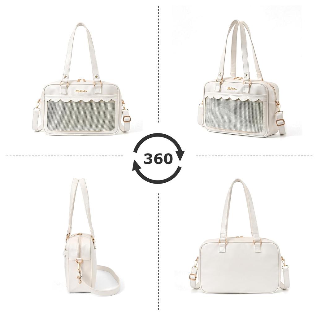 Сумка Manatsulife Ita Bag, школьная сумка, сумка-тоут, женская, двусторонняя, декорированная, прозрачная, для школьной формы JK, формат A4, большая вместимость, TB01 (белый)