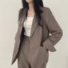 Womes Retro Blazer Suit With Pockets Polyester Fabric For Office Wear