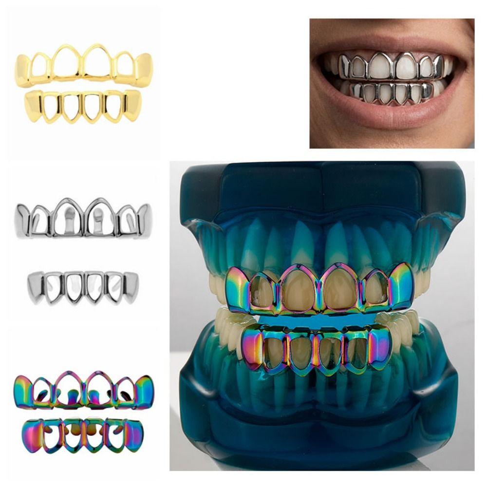 2Pcs/Set Glossy Charm Teeth Grillz Classic Hollow Teeth Grillz Braces Stage Props
