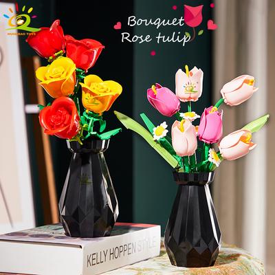 Роза MOC Цветочная модель Строительные блоки 3D Букет Кирпичики Детские DIY Игрушки Домашний Декор Подарок на День Святого Валентина для Девочек