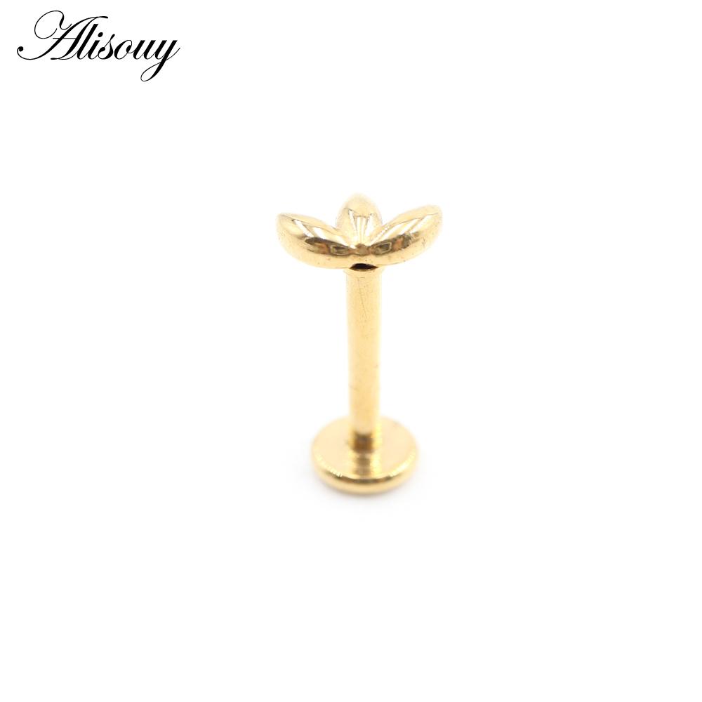 Alisouy 1PC Нержавеющая сталь Собака Следы Лист 16G Tragus Helix Bar Лабрет Губное кольцо Хрящ Ухо Серьги Пирсинг Украшения для тела