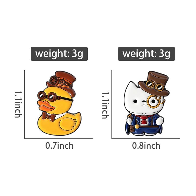 Steampunk Enamel Pins Fun Cute Cat Duck Brooches Lapel Badges Cartoon Cool Animal Jewelry Gift for Kids Friends