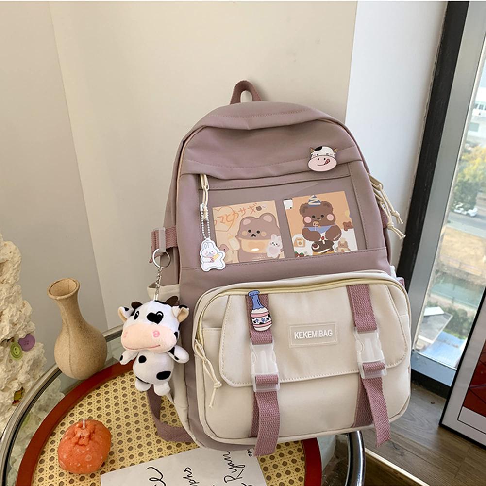 Preppy Style Large Capacity Students School Bags Casual Canvas Female Backpack Fashion Patchwork Women Knapsack with Card Badge