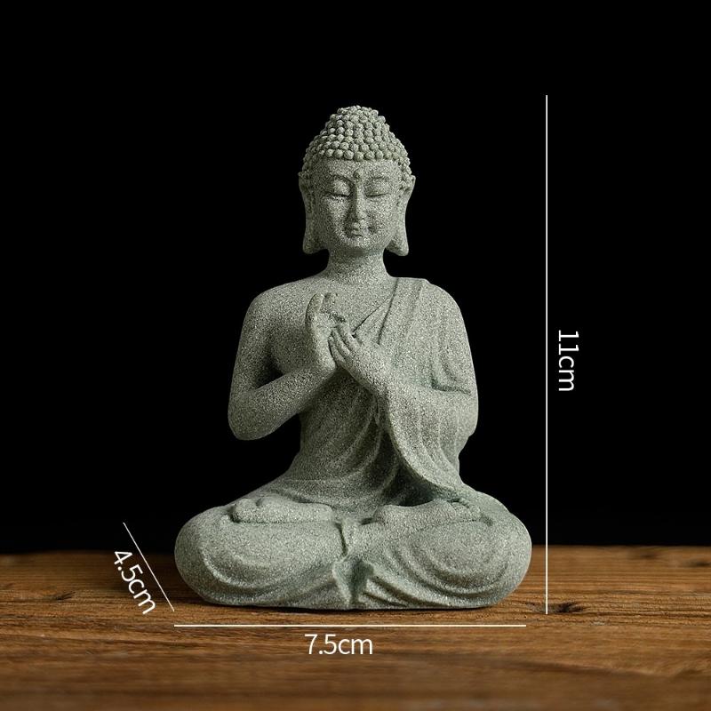 Mini Thai Green Sandstone Figurine; Buddha Desk Decor for Office Zen Ambiance