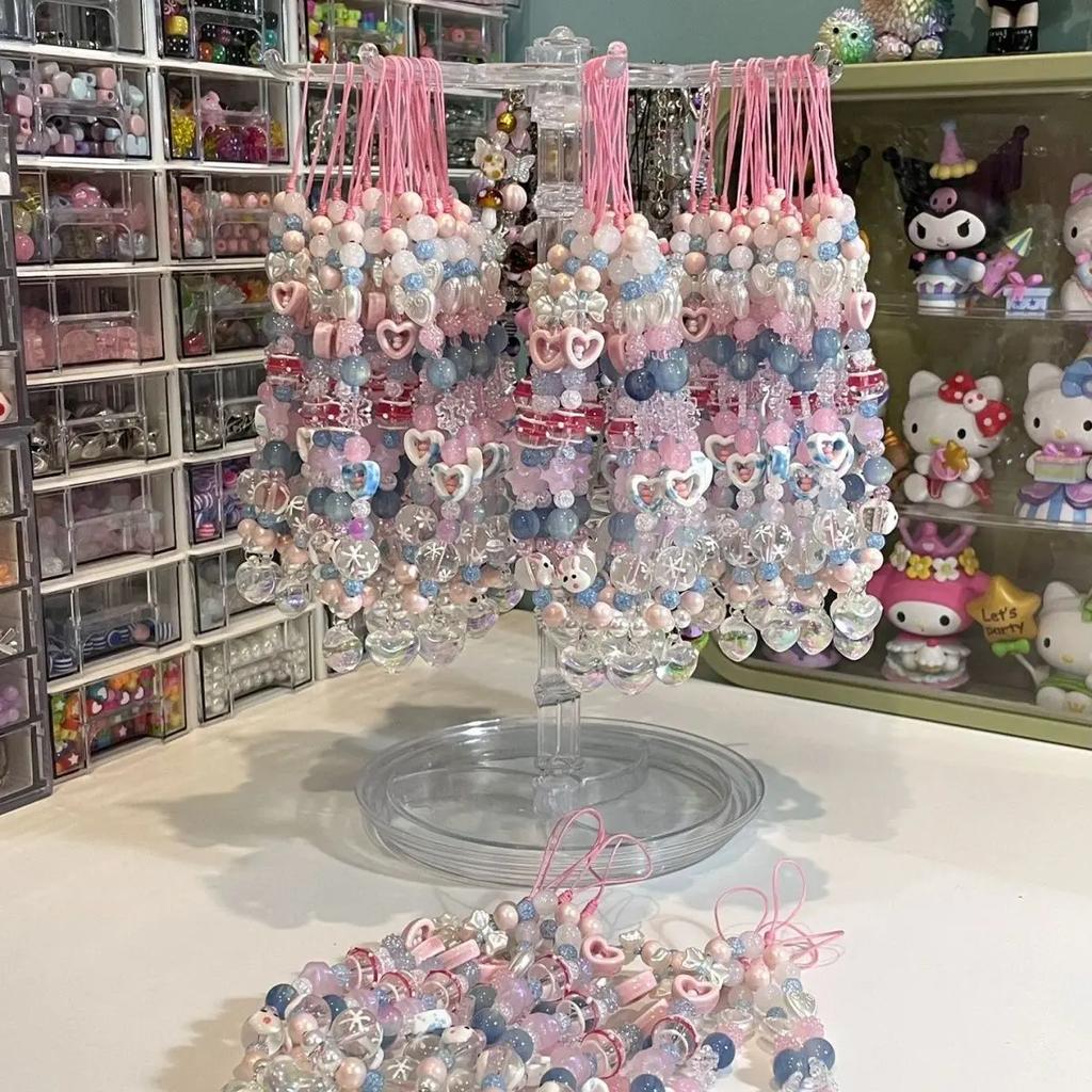 Крутая Девочка Розово-Синий Ремешок-Шнурок Для Телефона Милый Кавайный Бусина DIY Индивидуальный Подвеска Брелок Для iPhone Oppo Vivo Чехол для Камеры