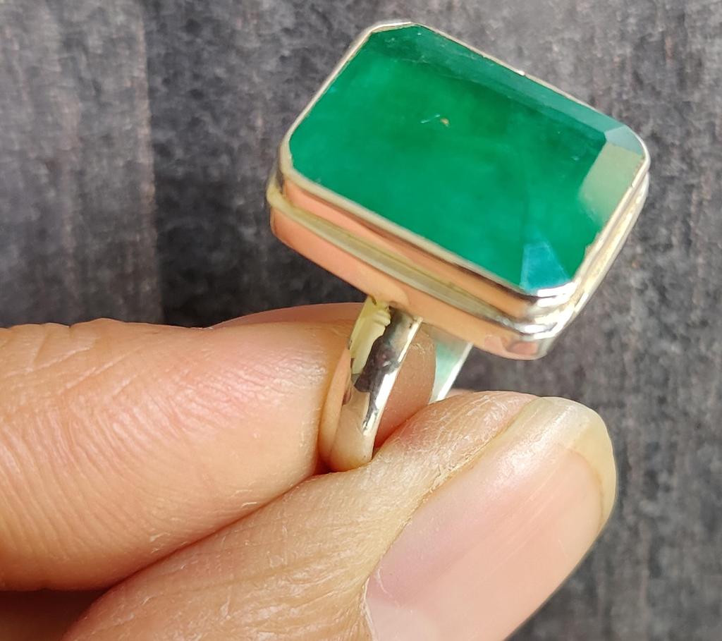 Изумрудное кольцо для женщин, эффектное кольцо, серебро 925 пробы, кольцо с драгоценным камнем, украшения ручной работы, кольцо в стиле бохо, подарок для нее