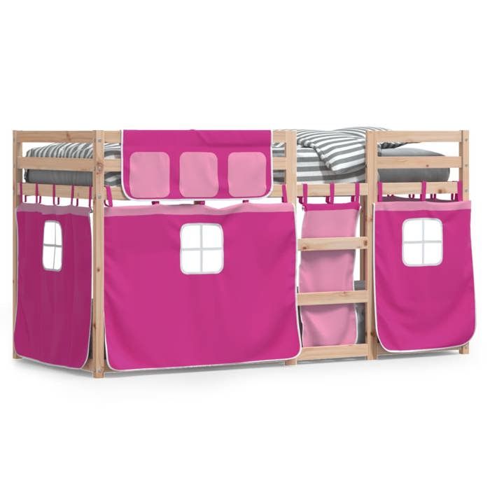 VidaXL Bunk Bed with Pink Curtains 80x200 Cm Solid Pine Wood, Bed, Bed Frame, Low Bunk Bed, Bedroom Furniture At 3283900