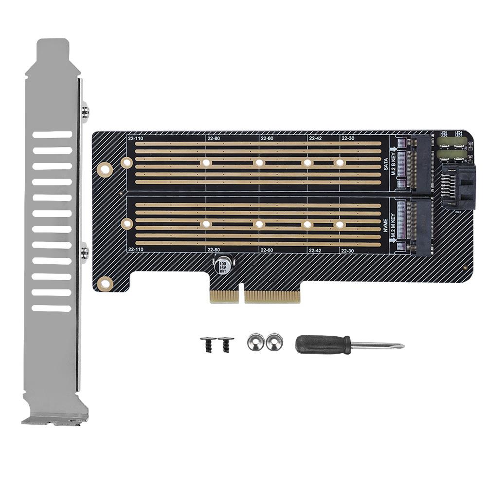 M.2 NVMe SSD NGFF to PCIE X4 Converter Adapter Card M Key B Key Dual Port
