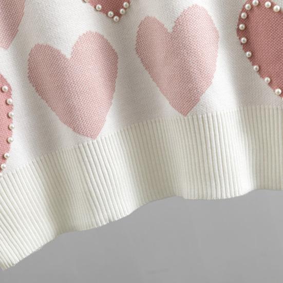 2 шт./комплект Женский комплект: топ и брюки, принт в виде сердечек, украшение бусинами, круглый вырез, длинные рукава, толстовка, эластичный пояс, манжеты на щиколотках, спортивные брюки