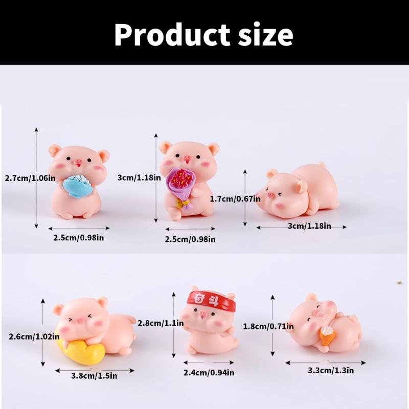 6Pieces Pink Pig Dolls Cartoon Animal Miniature Figurines for Car Rear View Mirror and Home Office Desktop Shelf Decors