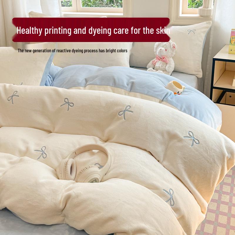2025 New Thickened Warm Velvet Flannel Coral Fleece Bedding Set - Autumn/Winter Duvet Cover & Three-Piece Bedsheet