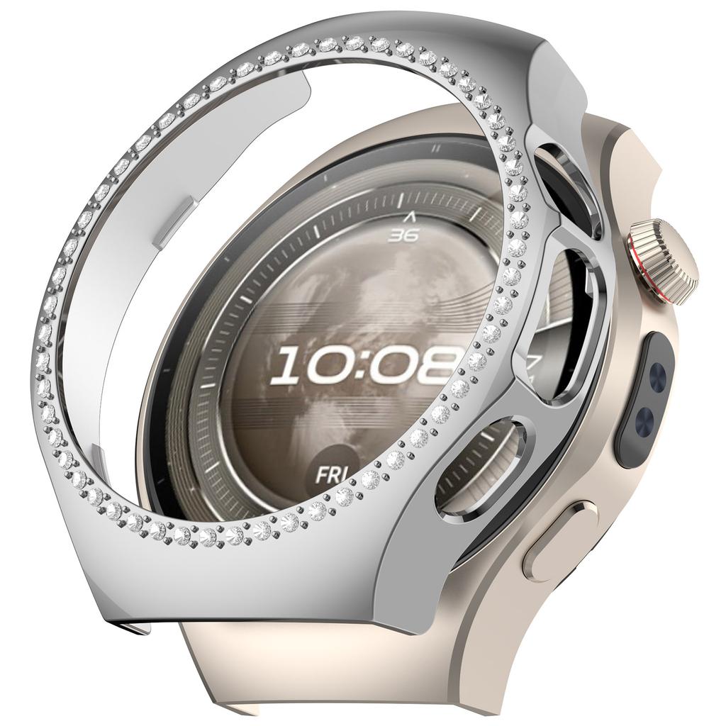 For Huawei Watch 5 46mm Watch Case Rhinestone Decor Hollow Electroplating PC Watch Cover