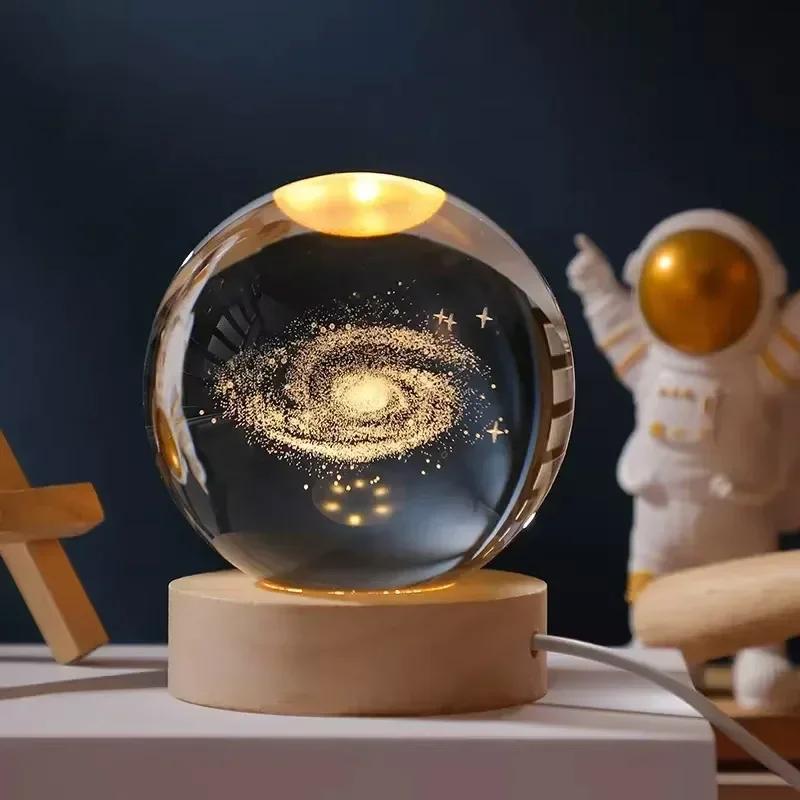 3D хрустальные светильники, светящийся планетарный галактический ночник, хрустальный шар, ночник, домашний декор, рождественский подарок