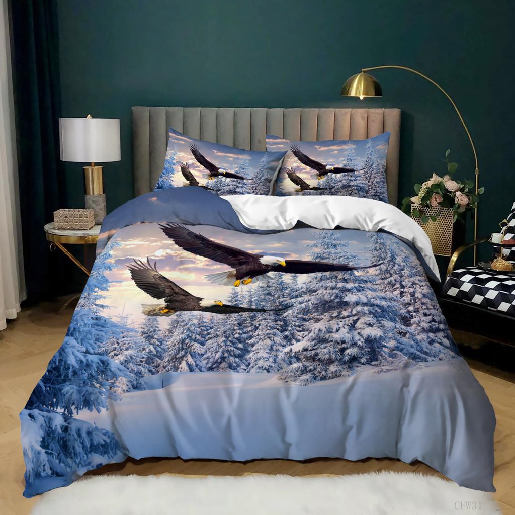 Eagle Duvet Cover Set King Queen Size Cute Grey And White Eagle Soars In The Sky Polyester Bedding Set For Kids Teens Adults