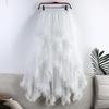 Women Cake Skirt Mid-rise Elastic Waist Irregular Hem Midi Skirt Solid Color Mesh Swing Long Skirt Daily Wear