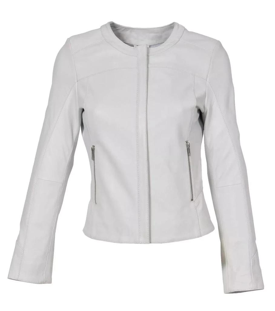 New Trendy Women Stylish Jacket White Leather Lambskin Handmade Casual Soft Fit