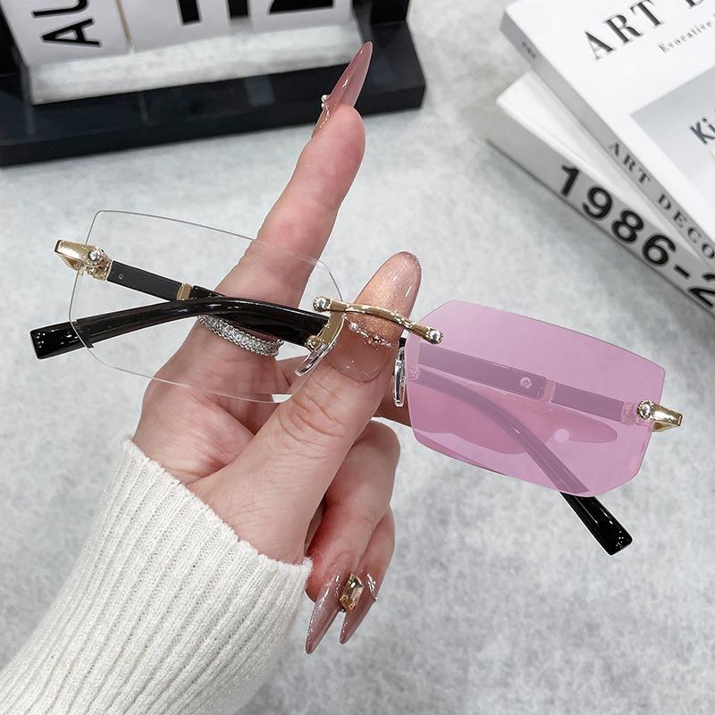 Square Rimless Photochromic Glasses Men Women Business Anti Blue Light Casual Flat Light Computer Mirror