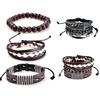 3Pcs Retro Braided Wooden Beads Faux Leather Bracelets Bangles Jewelry for Men