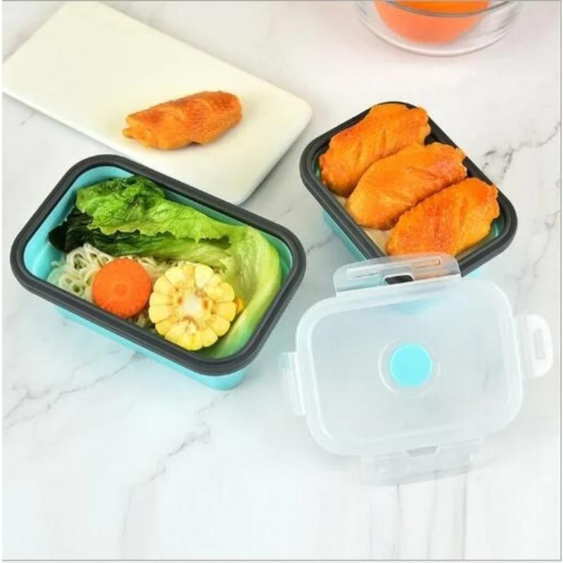 Многофункциональный складной силиконовый контейнер для ланча Bento Box, контейнер для хранения продуктов, пригодный для использования в микроволновой печи, портативный для пикника, кемпинга и отдыха на природе