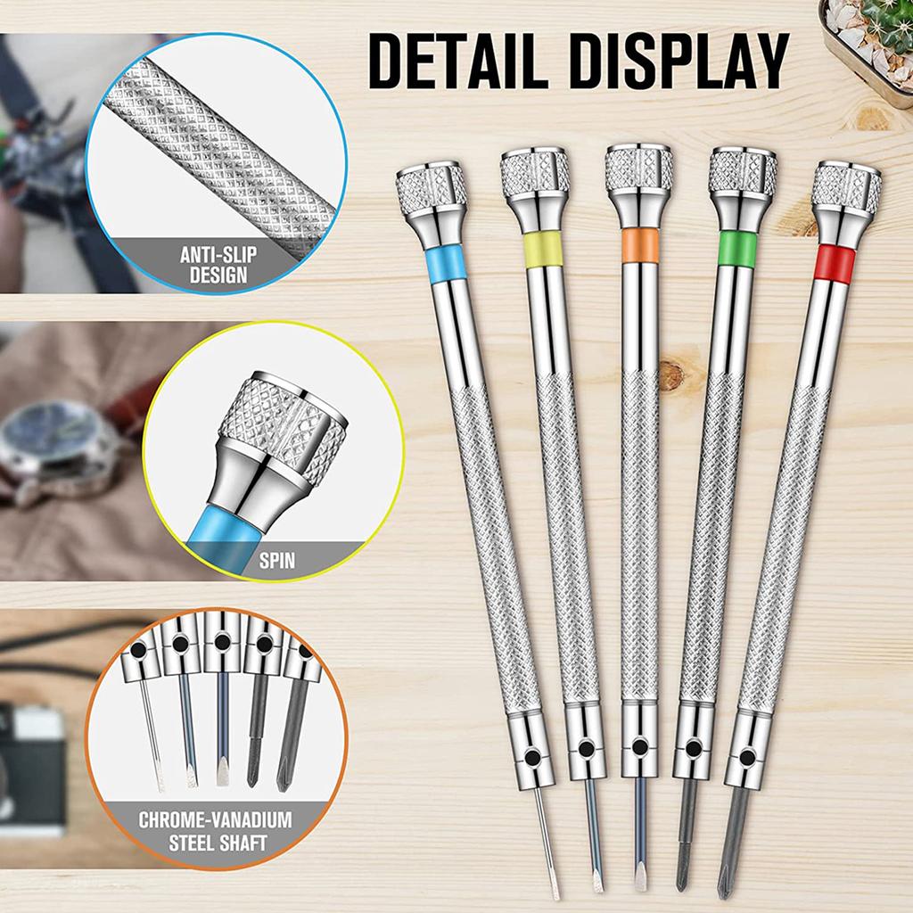 Precision Screwdriver Set 0.6-2.0mm High Hardness Steel Cross Screwdriver Kit Metric Flat Head Screwdriver for Watch Repair